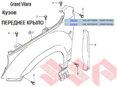 Крыло переднее правое suzuki Grand Vitara, 57610-65J10 Крыло переднее правое suzuki Grand Vitara, 57610-65J10