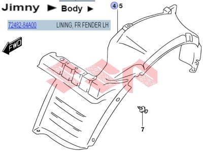 Подкрылок передний левый, suzuki Jimny, 72482-84A00 